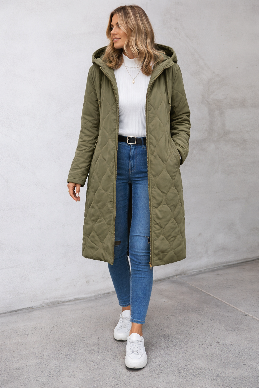 Olwen - Women's Hooded Quilted Coat Cotton Blend